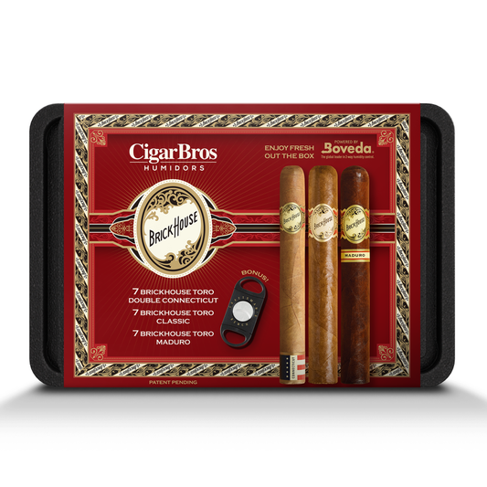 Brick House 21 Premium Cigars Set & Cutter + Personal Humidor by CigarBros