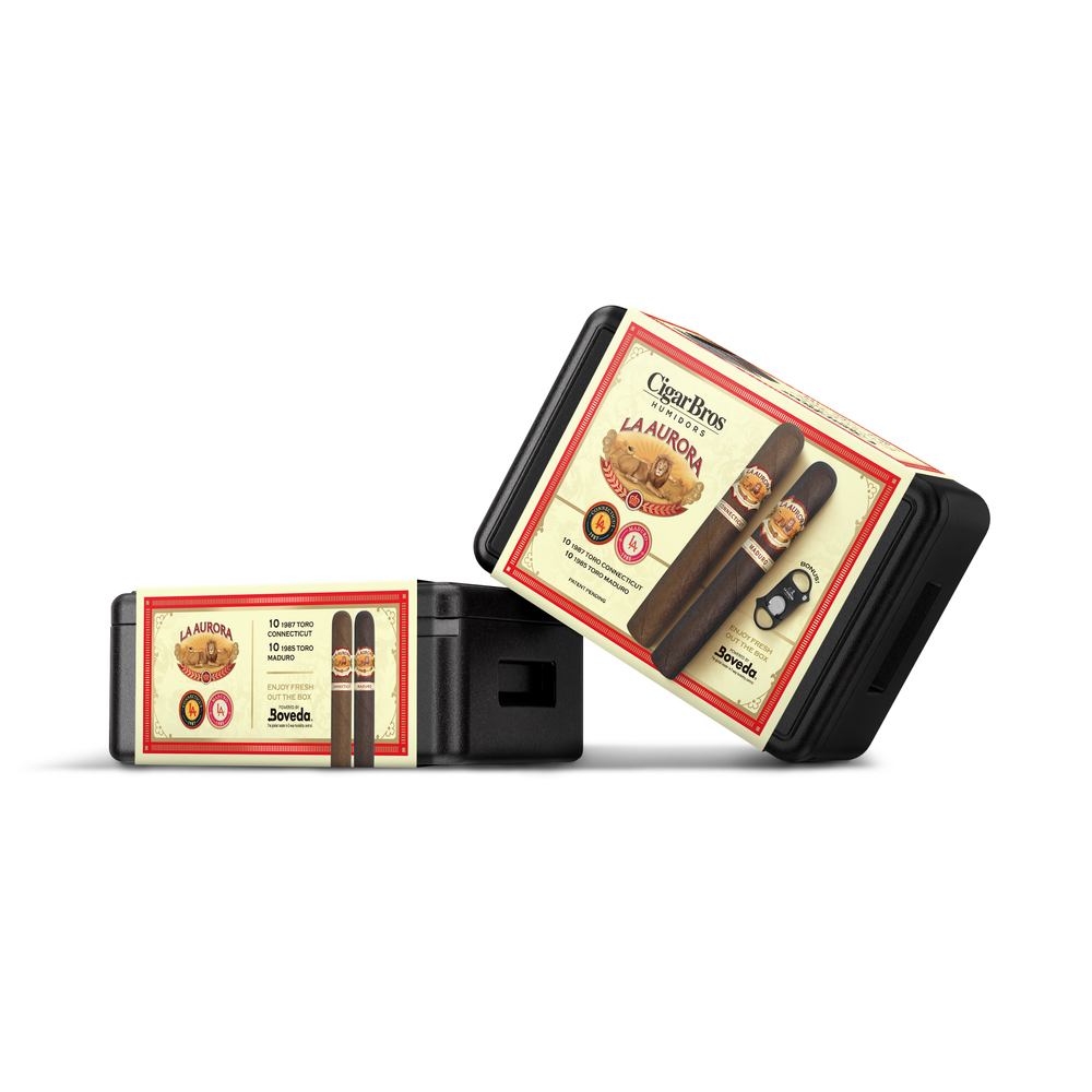 La Aurora 20 Premium Cigars Set & Cutter + Personal Humidor by CigarBros